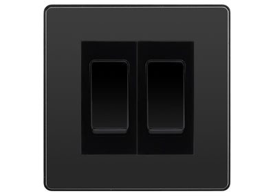 BG Evolve Black Chrome 2 Gang Intermediate Light Switch Custom Grid – Black Insert by British General (BG-EVOLVE-BC-2G-COMBO-2x-INT-BL)