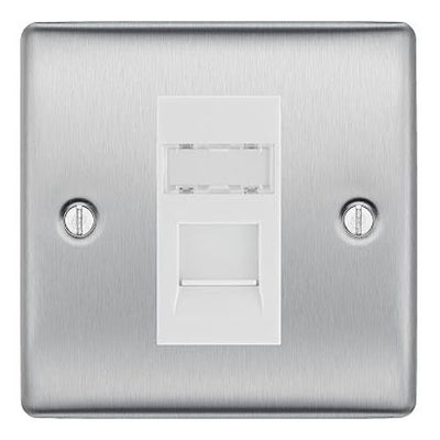 BG Nexus Metal Brushed 1 Gang RJ45 Data Socket NBSRJ451 White Insert by British General