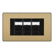 BG Evolve Satin Brass 3 Gang RJ45 Cat6 Data Socket Outlet Black Inserts by British General (BG-PCDSBRJ453B)