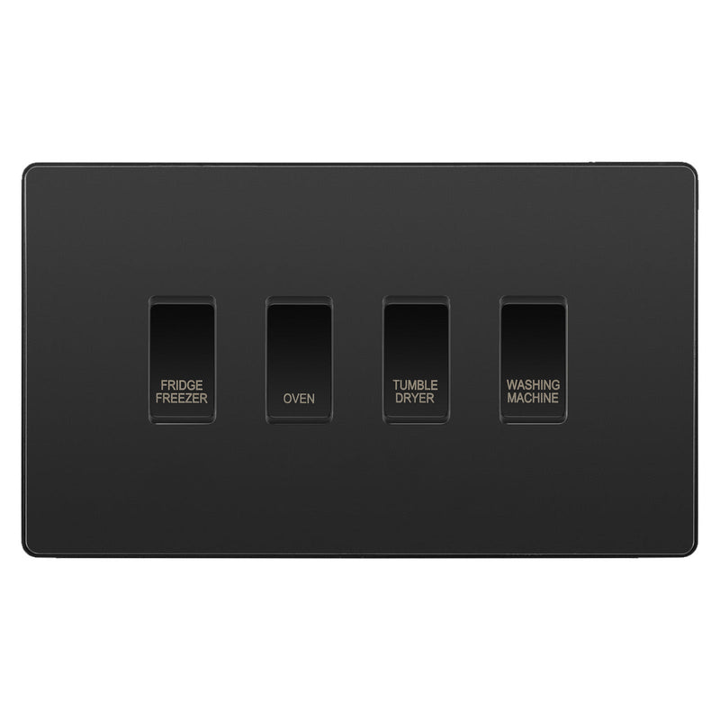 BG Evolve Black Chrome Custom Appliance Grid Switch 4 Gang Screwless