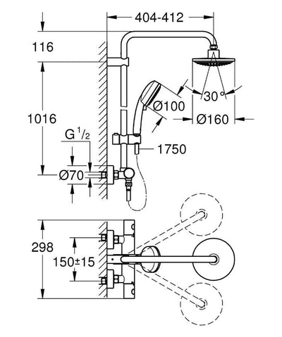 Grohe Tempesta Cosmopolitan 160 Shower system with thermostat for wall mounting; Chrome by Grohe (Grohe-27922000)