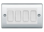 BG Nexus Polished Chrome 4 Gang Intermediate Light Switch Custom Grid - White Insert by British General (BG-Nexus-PC-4G-Combo-4x INT-WH)
