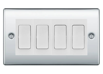 BG Nexus Polished Chrome 4 Gang Intermediate Light Switch Custom Grid - White Insert by British General (BG-Nexus-PC-4G-Combo-4x INT-WH)