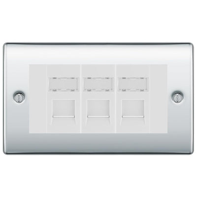 BG Nexus Polished Chrome 3 Gang RJ45 Cat6 Data Socket Outlet White Inserts by British General (BG-NPCRJ453W)