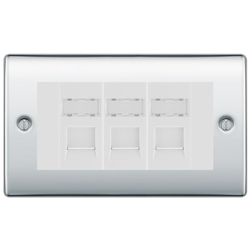 BG Nexus Polished Chrome 3 Gang RJ45 Cat6 Data Socket Outlet White Inserts