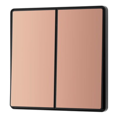 BG Evolve Polished Copper 2 Way Double Edge to Edge Rocker Switch PCDCP42EB with 35mm Steel Back Box