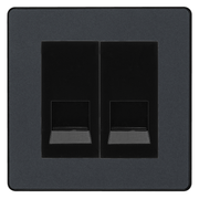 BG Evolve Matt Grey Double Secondary Telephone Socket, Screw Terminal - Black Insert by British General (BG-PCDMGEMS2B+EMBTSSB)