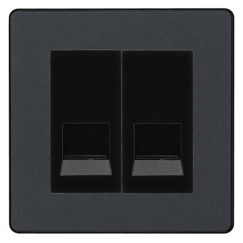 BG Evolve Matt Grey Double Secondary Telephone Socket, Screw Terminal - Black Insert