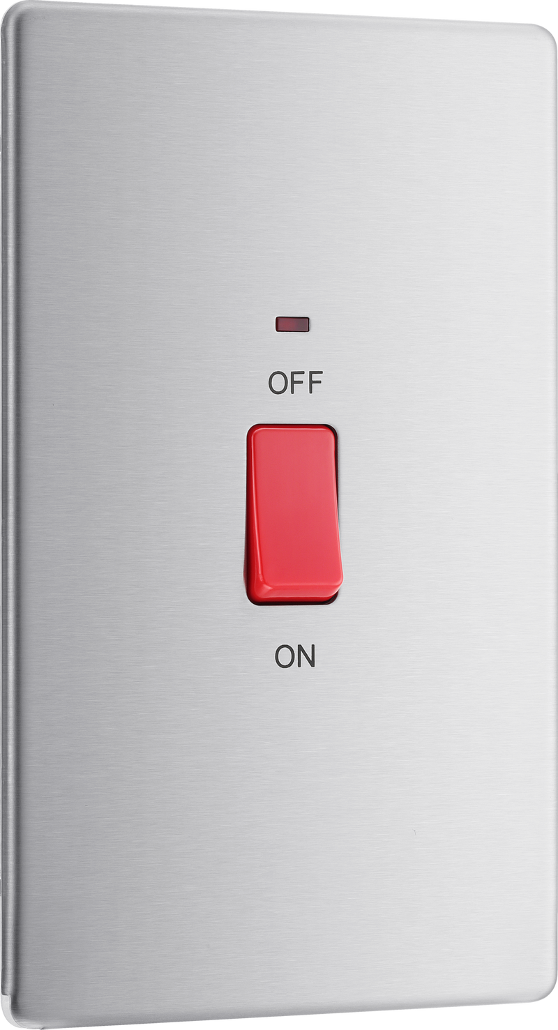 BG Electrical FBS72 Nexus Screwless Flat-Plate Cooker Switch Brushed Steel Neon 2 Way 45A
