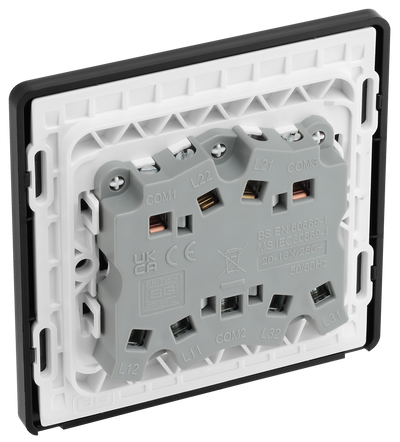 BG PCDBC43B Black Chrome Evolve 3 Gang 20A 16AX 2 Way Light Switch - Black Insert