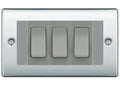 BG Nexus Polished Chrome 3 Gang Intermediate Light Switch Custom Grid - Grey Insert