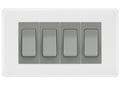 BG White Moulded 4-Gang Light Switch 3x 2-Way + 1x Intermediate – Grey Inserts