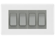 BG White Moulded 4-Gang Light Switch 3x 2-Way + 1x Intermediate – Grey Inserts by British General (BG-Nexus-WM-4G-Combo-1x INT-3x 2WAY-GR)