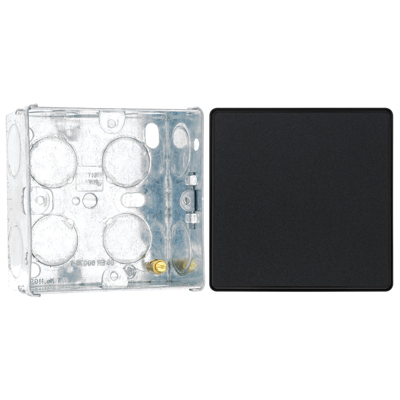 BG Evolve Matt Black 2 Way Single Edge to Edge Rocker Switch PCDMB12EB with 35mm Steel Back Box