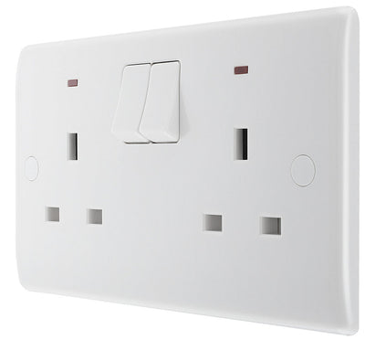 BG 826 Moulded Round Edge | White | 2 Gang 13A 1 Pole Neon Switched Socket by British General (BG-826)