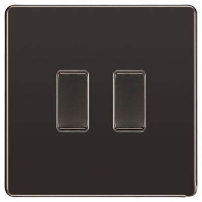 BG Black Nickel Screwless 2 Gang Intermediate Light Switch Custom Grid Switch by British General (BG-SCL-BN-2G-CUSTOM-2x-INT-SWITCH)