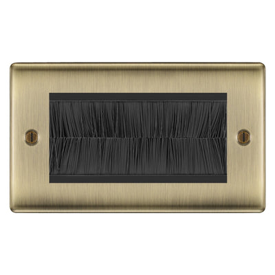 BG Antique Brass Double 4 Gang Brush Cable Entry Wall Plate Black by British General (BG-NABEMR4+EMFO-1)