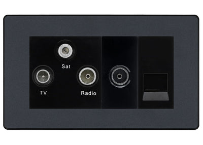 BG Evolve Matt Grey TV/FM/SAT + Return & 1 Gang Tel - Screened Triplex Socket