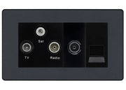BG Evolve Matt Grey TV/FM/SAT + Return & 1 Gang Tel - Screened Triplex Socket by British General (BG-PCDMG68B)