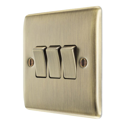 Antique Brass 3 Gang Triple Light Switch & Surface Pattress Back Box