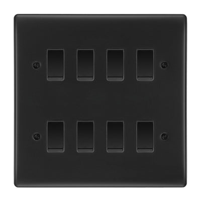 BG Matt Black 8 Gang 2 Way Custom Grid Light Switch with Back Box Included by British General (BG-NEXUS-MB-8G-CUSTOM-LIGHT-SWITCH)