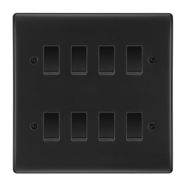 BG Matt Black 8 Gang Light Switch 2 Way Custom Grid Switch