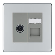 BG Screwless Polished Chrome TV Aerial & RJ45 CAT6 Data Socket - Grey Insert by British General