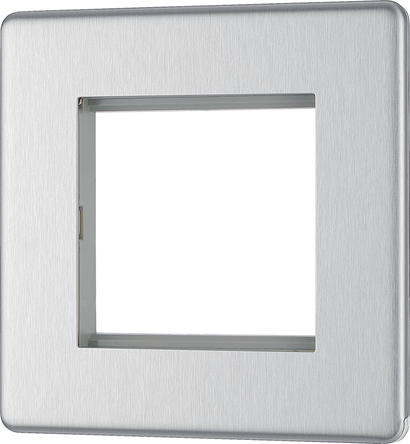 BG Electrical FBSEMS2 Euro Module Screwless Flat-Plate 2 Module Square Front Plate Brushed Steel