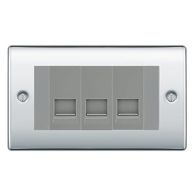 BG Nexus Polished Chrome 3 Gang RJ11 Telephone Socket Euro Module - Grey Insert by British General (BG-NPCRJ113G)