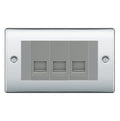 BG Nexus Polished Chrome 3 Gang RJ11 Telephone Socket Euro Module - Grey Insert