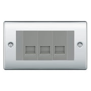 BG Nexus Polished Chrome 3 Gang RJ11 Telephone Socket Euro Module - Grey Insert by British General (BG-NPCRJ113G)