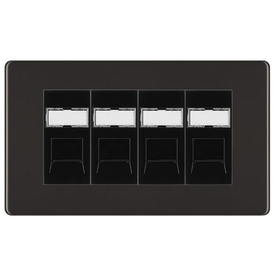 BG Screwless Black Nickel 4 Gang RJ45 Cat6 Data Socket Outlet Black Inserts by British General (BG-FBNRJ454B)