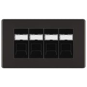 BG Screwless Black Nickel 4 Gang RJ45 Cat6 Data Socket Outlet Black Inserts by British General (BG-FBNRJ454B)