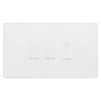BG Evolve Pearlescent White 3 Gang Switch 2x Trailing Edge LED Dimmer 1x Intermediate Custom Grid Switch by British General (BG-Evolve-CL-3G-CUSTOM-2x-Dimmer-1x-INT)