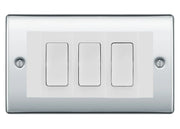 BG Nexus Polished Chrome 3 Gang Intermediate Light Switch Custom Grid - White Insert by British General (BG-Nexus-PC-3G-Combo-3x INT-WH)