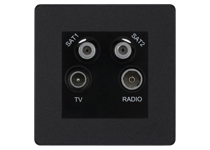 BG Evolve Matt Black TV/FM/2x SAT Quadplex Socket – Black Insert
