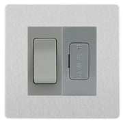 BG Evolve Brushed Steel 2 Way Light Switch & 13A Fused Spur Plate | Grey Insert