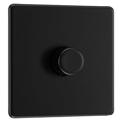 BG Screwless Matt Black 200W 2 Way Single Trailing Edge Dimmer Switch FFB81 with 25mm Steel Back Box