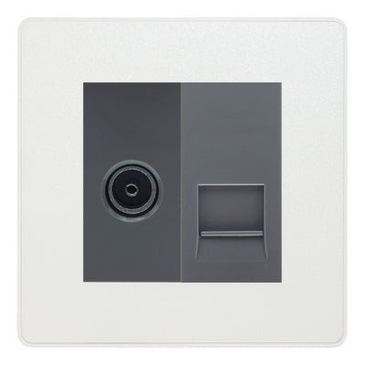 BG Evolve Pearlescent White TV Aerial & Secondary Telephone Socket - Grey Insert