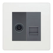 BG Evolve Pearlescent White TV Aerial & Secondary Telephone Socket - Grey Insert