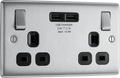 BG NBS22U3B Nexus Metal Brushed Steel 2 Gang 13A 2x USB-A 3.1A Switched Socket - Black Insert