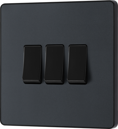 BG PCDMG43B Matt Grey Evolve 3 Gang 20A 16AX 2 Light Switch - Black Insert