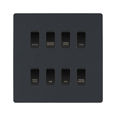 BG Evolve Matt Grey Custom Appliance Grid Switch 8 Gang Screwless by British General (BG-EVOLVE-MG-8GANG-APPLIANCE)