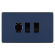 BG Evolve Matt Blue 3 Gang Light Switch Grid – 1x Trailing-Edge LED Dimmer, 1x Intermediate, 1x 2-Way Switch by British General (BG-Evolve-DB-3G-1x-Dimmer-1x-INT-1x-2Way)