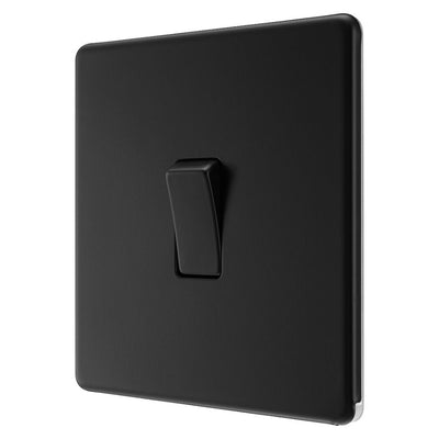 BG Screwless Matt Black 20A 16AX 2 Way Single Light Switch FFB12 with 25mm Steel Back Box