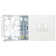 BG Evolve Pearlescent White 20A 16AX 2 Way Double Light Switch PCDCL42W with 35mm Steel Back Box