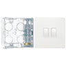 BG Evolve Pearlescent White 20A 16AX 2 Way Double Light Switch PCDCL42W with 35mm Steel Back Box