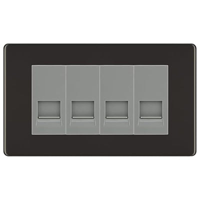 BG Screwless Black Nickel 4 Gang RJ11 Telephone Socket Euro Module - Grey Insert by British General (BG-FBNRJ114G)