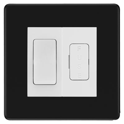BG Screwless Matt Black 2 Way Light Switch & 13A Fused Spur Plate | White Insert