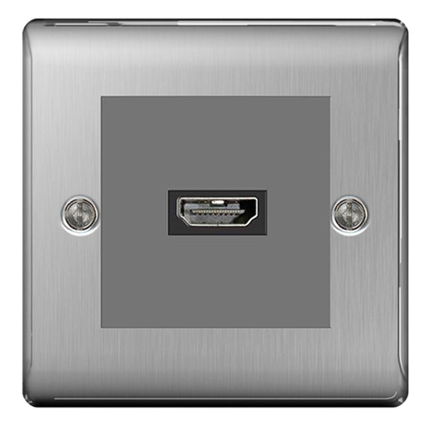 BG Nexus Brushed Steel HDMI Socket Grey Insert